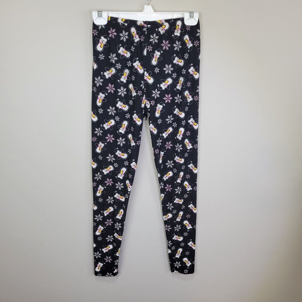 Penguins And Snowflakes Polyester Spandex Black Ankle Leggings One Size Fits All